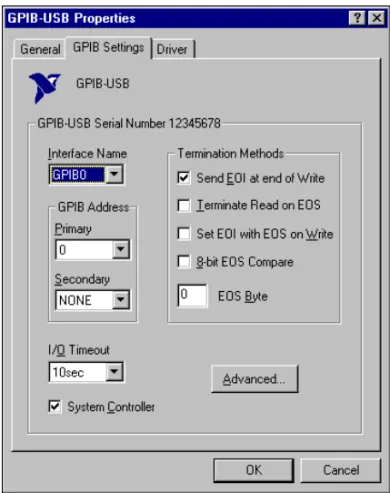 Figure 2-4 shows the GPIB Settings page for a GPIB-USB.