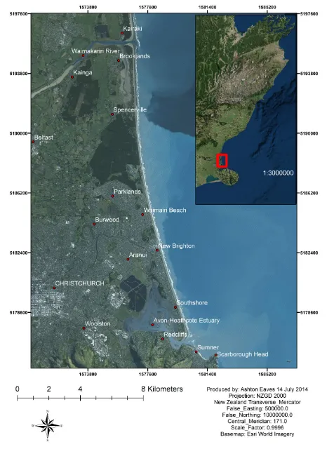 Figure 1.1 The numerical modelling extent of eastern Christchurch. 
