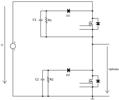 Fig. 3. Waveform of the phase voltage at a comparatively short deadtime where a cross current occurs.
