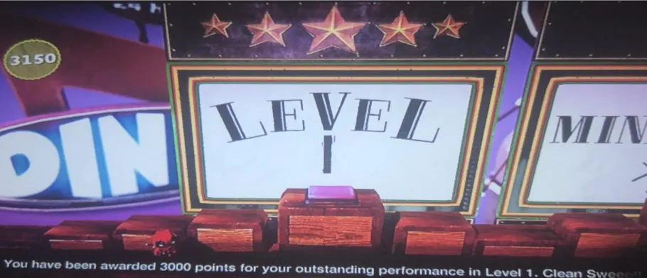 Figure 6. A Player being awarded with 5 gold star medals and 3000 points after completing level 1