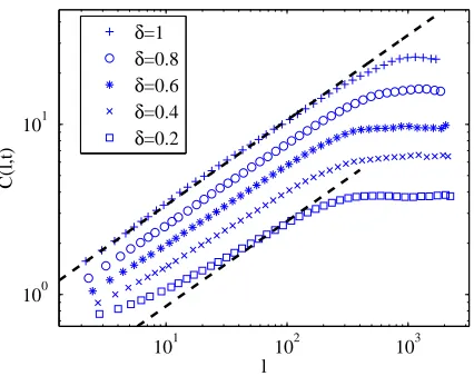 Figure 3.6: The height-height correlation function Cand the error bars are comparable to the size of the symbols