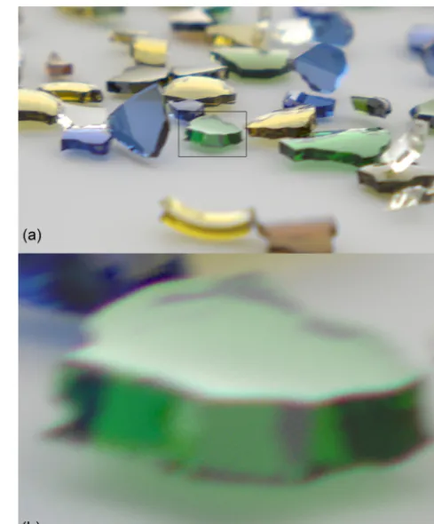 Figure 18. (a) Synthetic image and enlarged section (b) renderedusing a thin lens model exhibiting a narrow depth of ﬁeld (DOF).