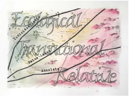 Figure 1. Al and Lisa’s mixed media work, ‘Pathways across a remapped landscape,’ April, 2017.