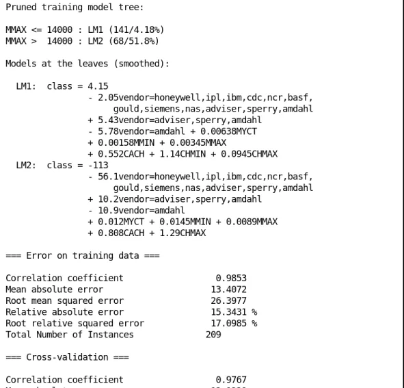 Figure 8.5 Output from the M5′ program for numeric prediction.