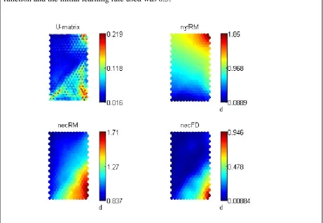 Fig. 5.1: SOM results depicting the three-dimensional data projected onto the two-dimensional 