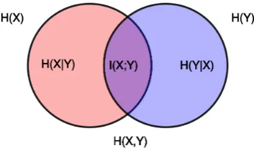 Figure 1.6: Venn diagram where the extent of overlap of two variables measures the degreeof their interdependence on each other, in other words their Mutual Information (denotedsystems that we will study have the constant marginal entropies, which means th