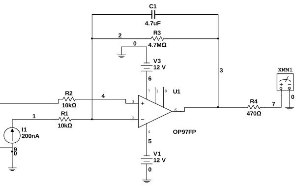 Figure 5 : Circuit for current to voltage conversion using OP97FP OPAMP 