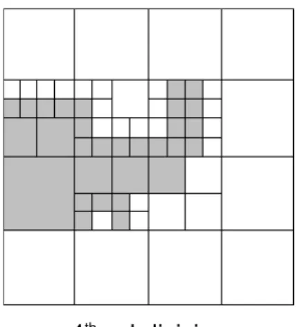 Figure 11 shows the process of hierarchical subdivision.  The image is first divided into four quadrants – of which none can be wholly classified as not containing the entity.