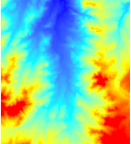 Figure 3. Fictitious depth-to-watertable  uncertainty surface. Red values have the greatest  error (2.2m) and blue values have the lowest  (0.2m)