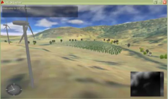 Figure 3b. SIEVE view of area with objects (wind  turbines) and polygon-fill objects (hardwood 