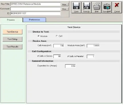 Figure 4: Test Device Parameters Window   