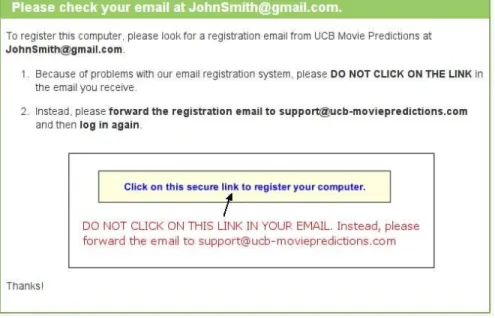 Figure 9: Plain text email sent to users to register an unregistered computer (without warnings).
