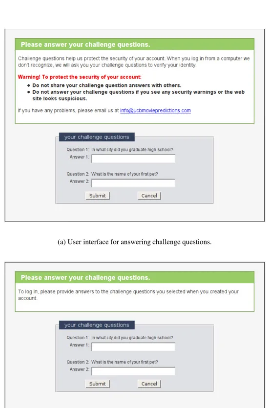 Figure 5.4: Normal challenge questions interface vs. simulated attack instructions.