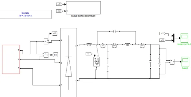 Fig 9:Simulation circuit of three phase two stage boost rectifier with single switch 
