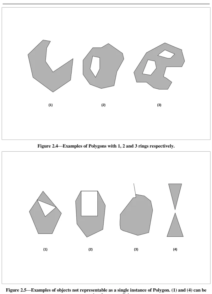 Figure 2.4Examples of Polygons with 1, 2 and 3 rings respectively.