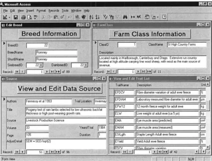 Figure 3.3 A view of the Breed, Trait, Farm Class, and Source forms 