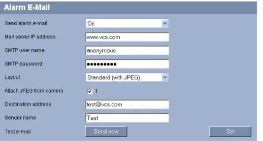 Figure 4.1 shows the user defined settings for sending an alarm e-mail.