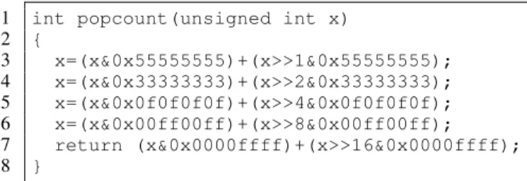 Fig. 2. Basic implementation [18] of the popcount function for 32-bit data.
