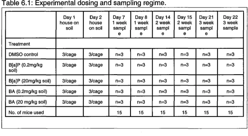 Table 6.1: Experimental dosing and sampling regime. 