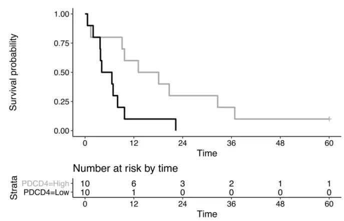 Figure 3: Kaplan-Meier curves of overall survival between PDCD4 expression-based subgroups