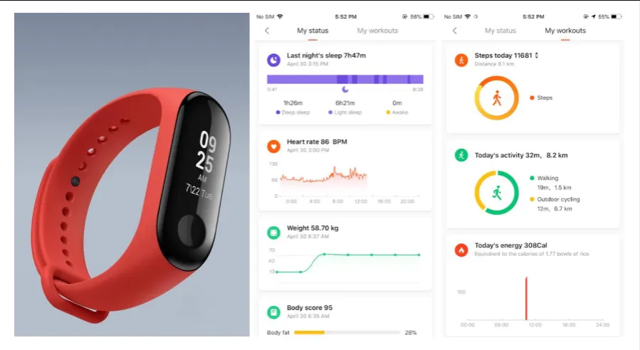 Table 1: Description of Mi Band 3 & Mi Fit App 