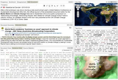 Figure 2. Collaborative editor showing a document in progress and related content recommendations 