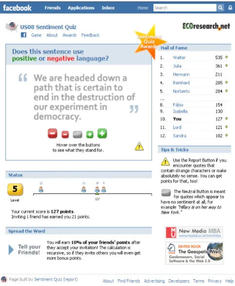 Figure 1.  Sentiment Quiz: Example of a text snippet presented to a player. 