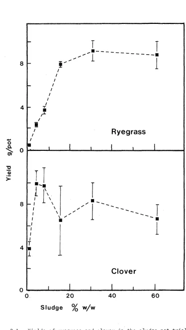 Figure 3-1.Yields of ryegrass and clover in the sludge pot trial.