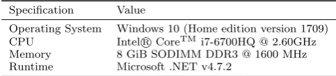 Table 2: Test machine speciﬁcations