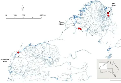 Figure 6.   Location of shortlisted barriers in the Pilbara and Kimberley regions of Western Australia