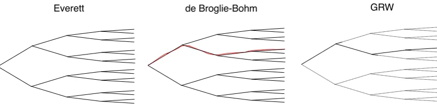 Figure 4: The Everett, de Broglie-Bohm and GRW interpretations of quantum mechanics all relyon the branching structure associated with decoherence in order to recover the phenomenologyof wave function collapse (assuming, that is, that their collapse mechan