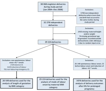 Figure 1. Number of singleton deliveries during the study period and the application of exclusion and inclusion criteria for each study sample.