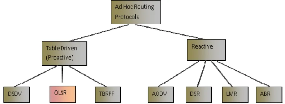 Figure 1: Different type of routing protocols in wireless Ad-hoc network 