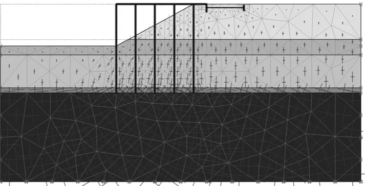 Fig. 15.  Effective mean stresses generated in the berthing structure with 14.5m tie rod anchor 
