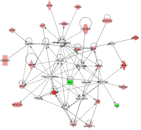 Figure 4. Graphical representation of genes within Cluster 2, Network 2, showing up-regulated expression by 3 wpi, which then