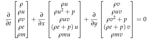 Figure 6 represents the initial setting for the base case simulation. It displays a sinusoidallyperturbed interface at 20 mm distance of the left boundary and the initial shock at 10 mmmmfrom the left boundary