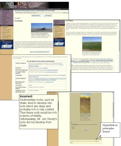FIGURE 3: (Color online) Examples of an application lesson set-up in the Soil Genesis and Development applicationlesson