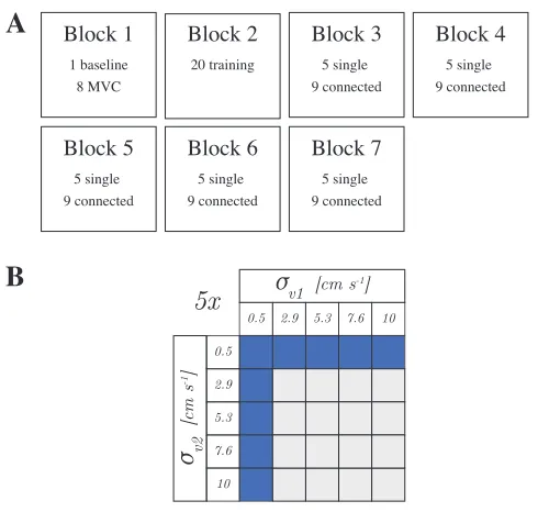 Fig. 3.The structure of the experimental blocks and the set of standardand participant 2 (combinations for the standard deviation of the velocity for participant 1 (deviations of the velocity for both participants during connected trials