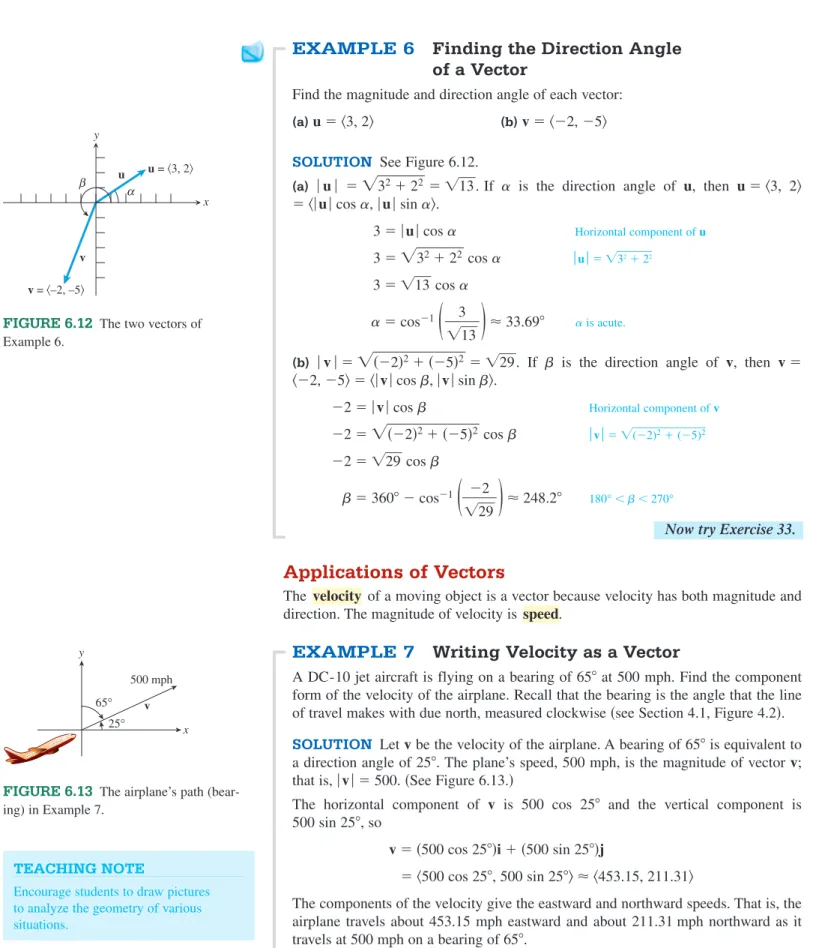 FIGURE 6.12 The two vectors of Example 6. y xβαu = 3, 2v = –2, –5vu
