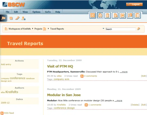 Figure 13: Display of a blog embedded in BSCW 
