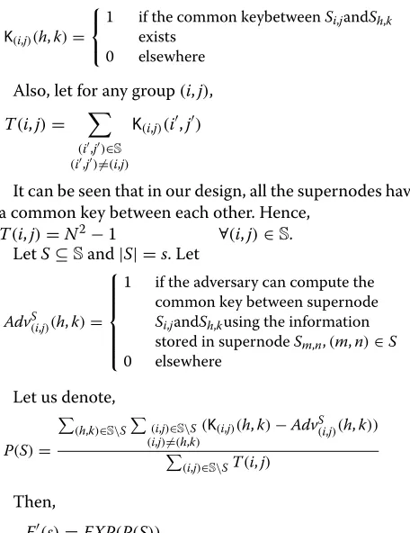 Table 4. We considered a 37×37 square grid as the deploy-ment zone in both the cases. In our scheme every squareregion contains one supernode and in Ruj and Roy scheme