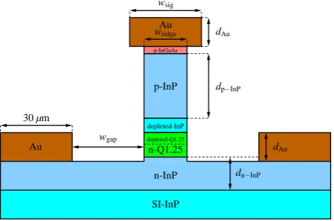 Fig. 1. Top view of a travelling-wave electro-optic modulator. Thedashed line locates the cross-section of Fig