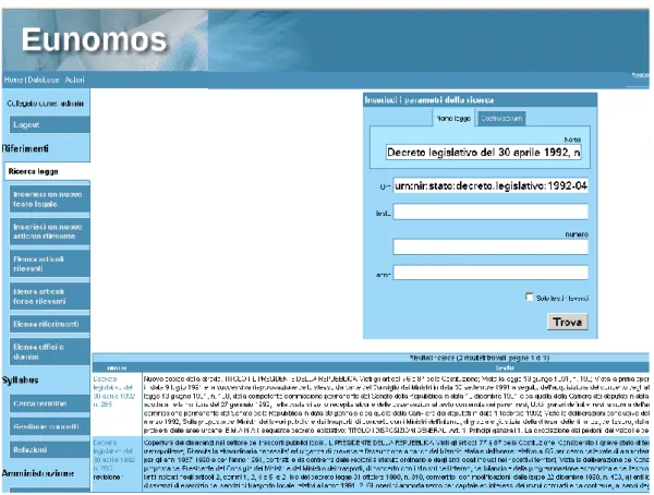 Figure 2. The search interface of Eunomos