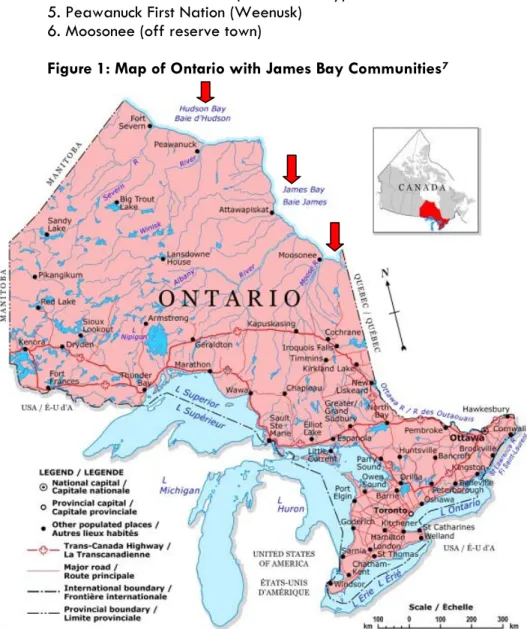 Figure 1: Map of Ontario with James Bay Communities 7