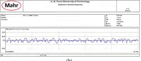 Figure 4. Surface roughness profiles for the two extreme conditions equivalent to (a) minimum Ra: Exp
