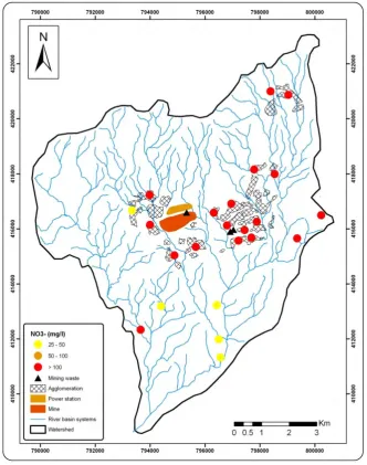 Figure 8: Spatial variation of nitrate (mg/l) of groundwater   in the province Jerada (wet season) 