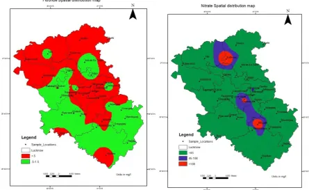 Figure 4.7 Fluoride spatial distribution map                       Figure 4.8 Nitrate spatial distribution map 