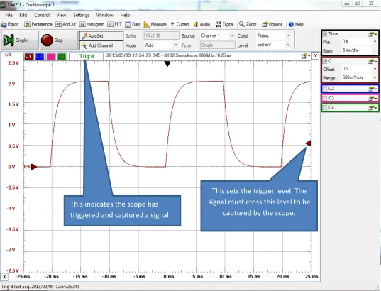 Figure 4. Oscilloscope screen for channel 1 for Part A. 