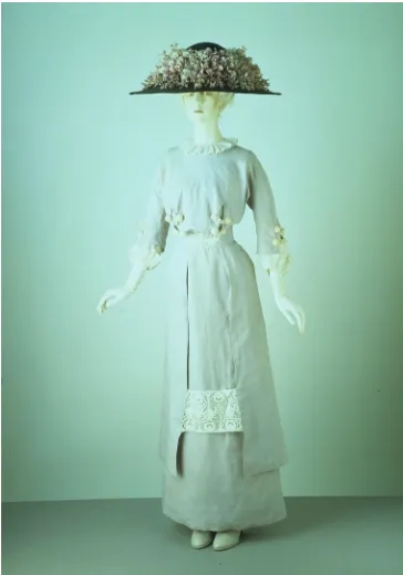 Figure 3. Straw hat and the dress work by Miss HeatherFirbank (1888Museum, T.23&A-1960