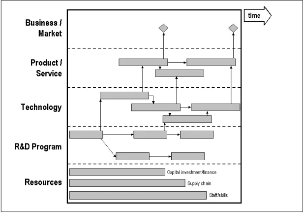 Figure 1. Generic format for a roadmap (Source: T-Plan–The fast start toTechnology Roadmapping, Cambridge Center for Technology Management)